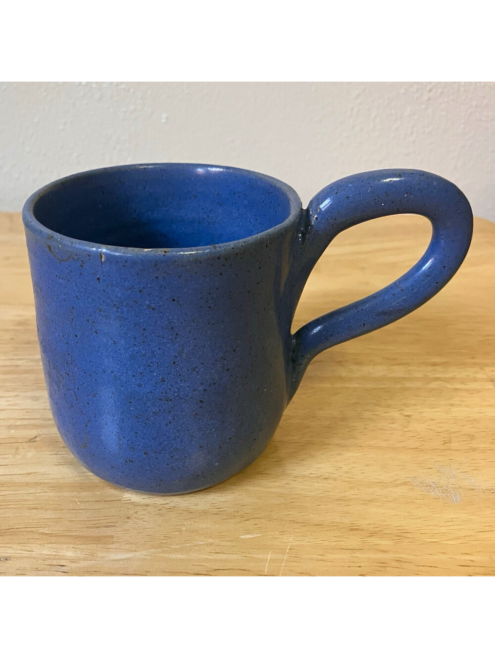 Handmade Studio Art Pottery Mug Signed DF Blue Speckled Stoneware 8 oz Handle